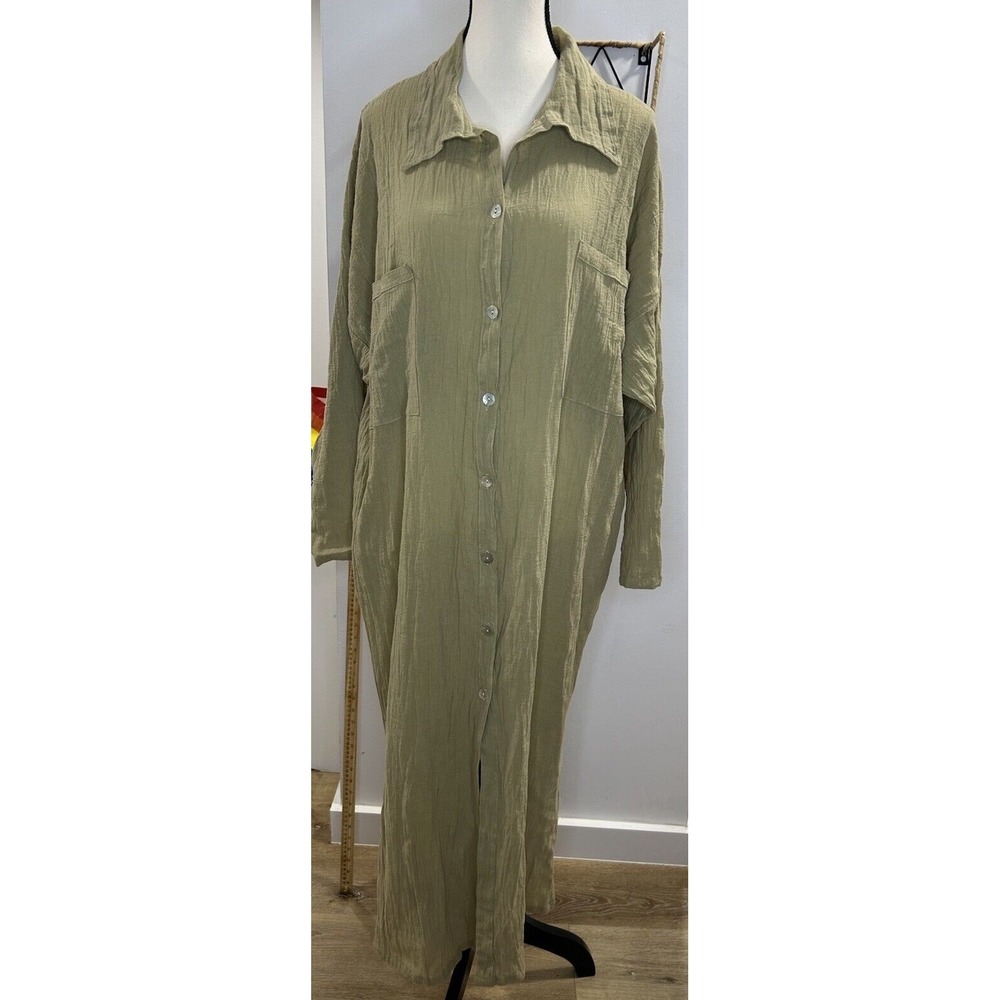 Bijoux Terner Shirt Dress Long Sleeves Button-up With Pockets‎ Maxi One Size